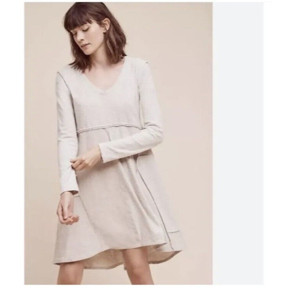Maeve Northward Swing Dress Women's‎ S Beige Long Sleeve Lagenlook Patchwork